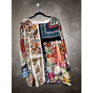 Soft Surroundings Boho Hippie CottageCore Ashbury Floral Velour Long Sleeves Top